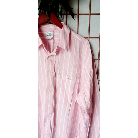 Lacoste Men's Pink/White Striped Button-Down Shirt - Picture 15 of 16